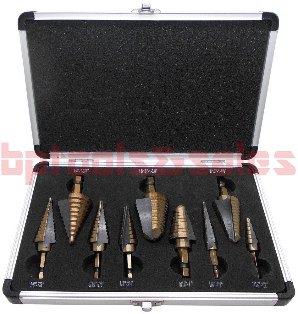 9pc HSS Cobalt-Coated Quick Release Hole Step Drill Bit Set Aluminum Case (SAE)