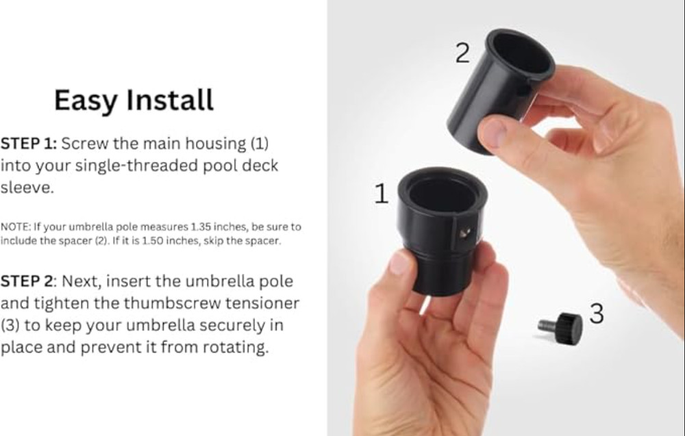 Umbrella Pole Stabilizer reducer threaded adapter insert for Baja Deck Pool Slee