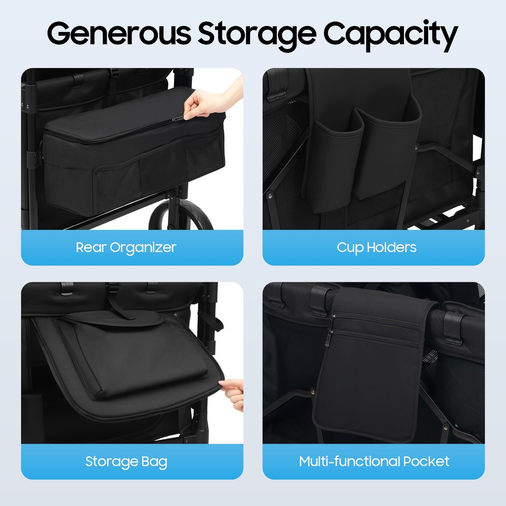 Adjustable 4-seats Stroller Wagon Push Pull Quad Collapsible Stroller With Wheel