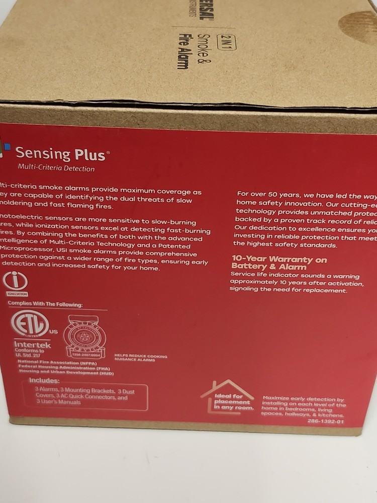 Universal Security 3 Pack Hardwired Smoke Detector W/ Ionization Sensor