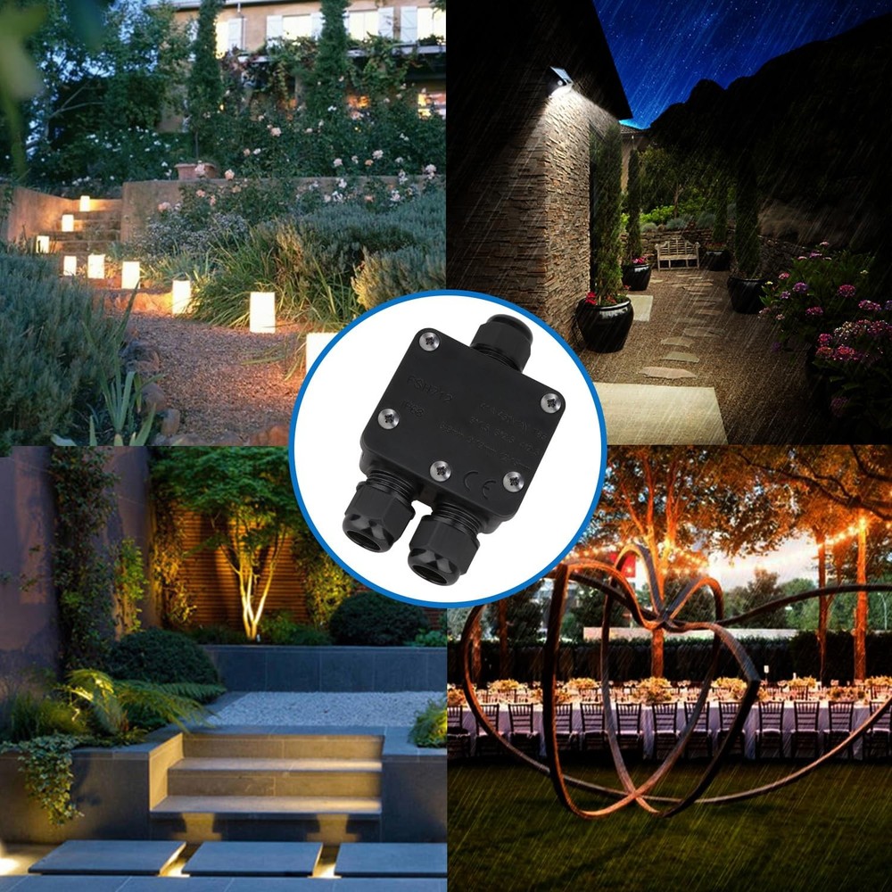Helunsi Waterproof Junction Box 3 Way, IP68 External Small, Black-1 Pack