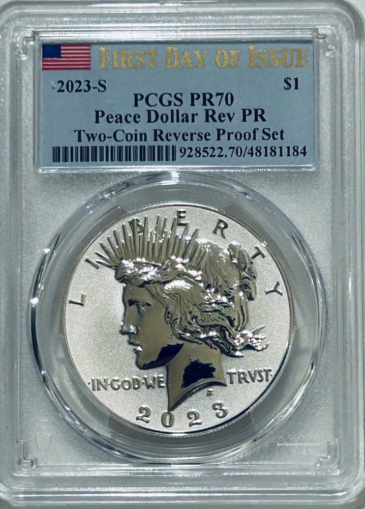 2023 S Peace Silver Dollar Reverse Proof PCGS PR70 FDOI/Flag Label