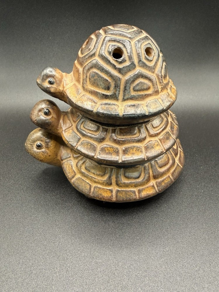 Vintage Ceramic Turtle Incense Burner Stacking Turtle Figurine Cone Holder