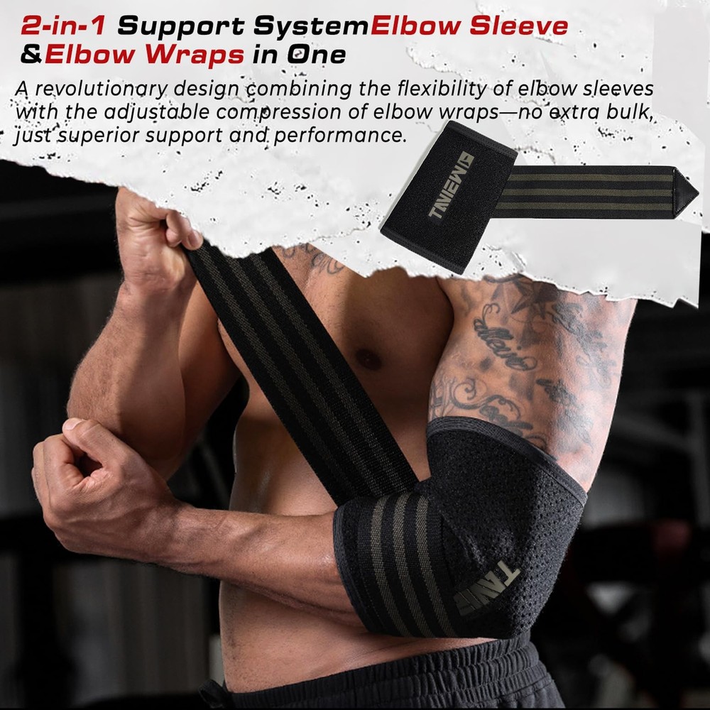 Elbow Sleeves with Adjustable Wrap, 5mm Neoprene, 7mm Compression Support Bra...