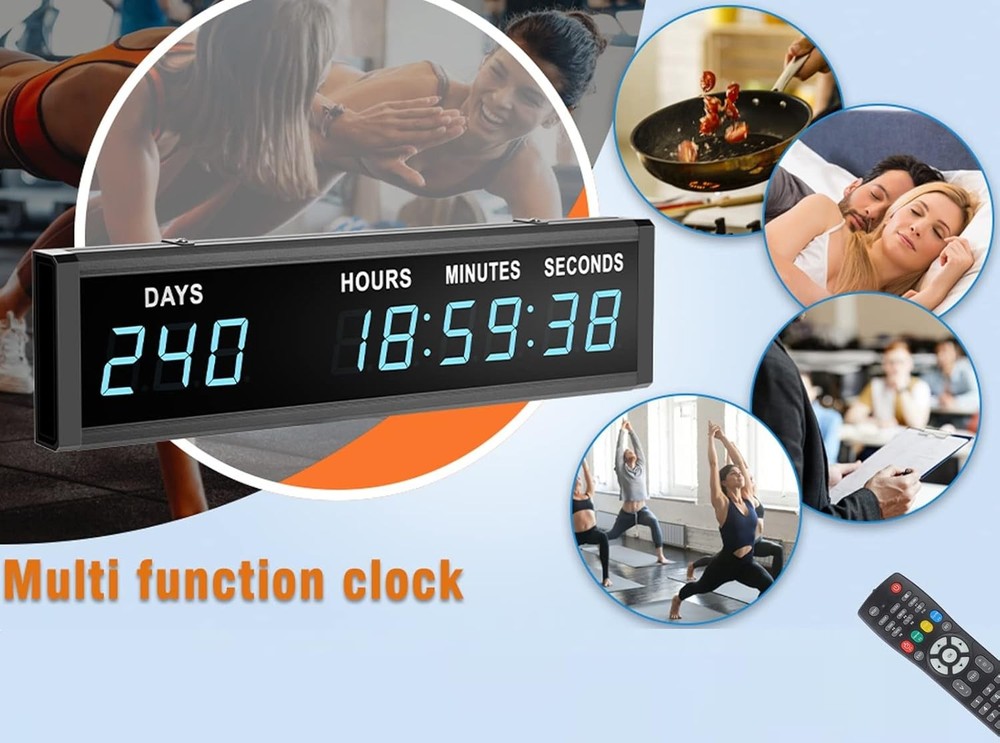 Blue 1.8 9Digits Large LED Countdown Count Up Days Clock with Remote Christmas