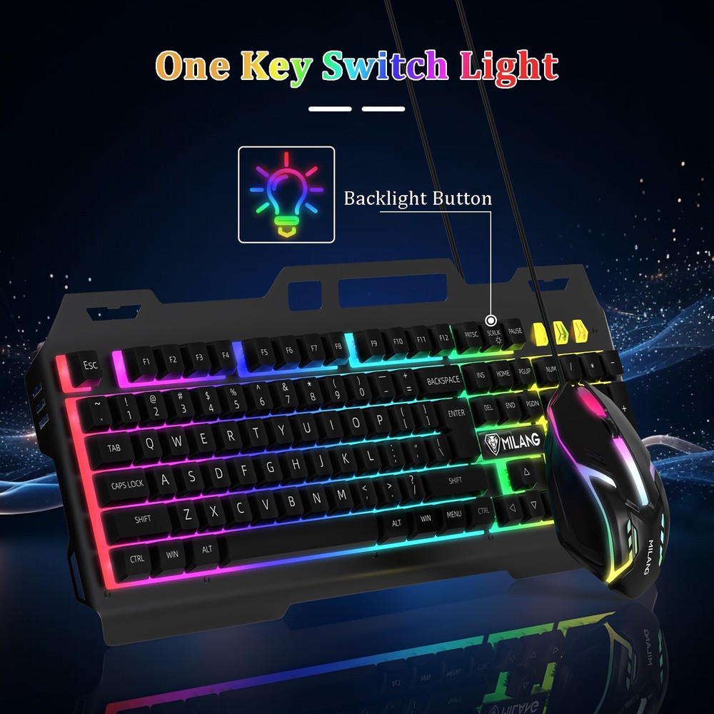 Computer Desktop Gaming Keyboard and Mouse Mechanical Feel LED Light Backlit US