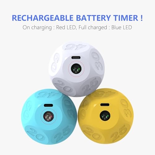 Cube Kitchen Timer - Rechargeable Countdown Timer with 1-3-5-10-15-20-30 Blue