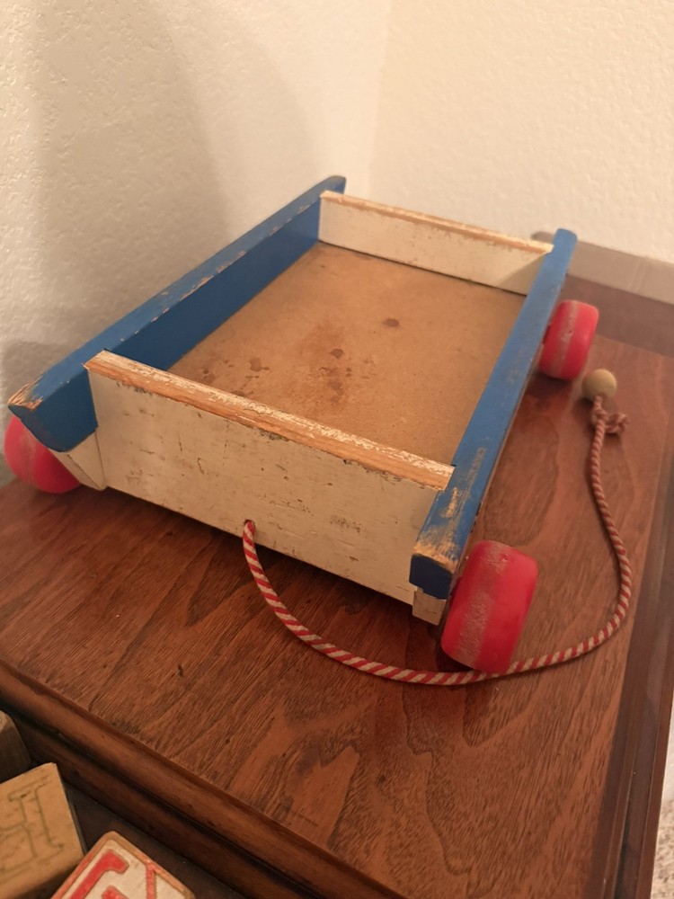 Vintage 1960s Playskool Wooden Alphabet Blocks Wagon Pull Toy Complete