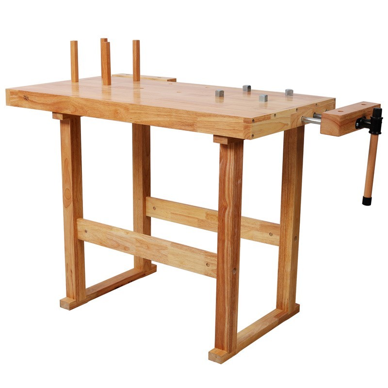 40" Rubber Wood Workbench 330LBS Load Work Table w/ Adjustable Handle for Garage