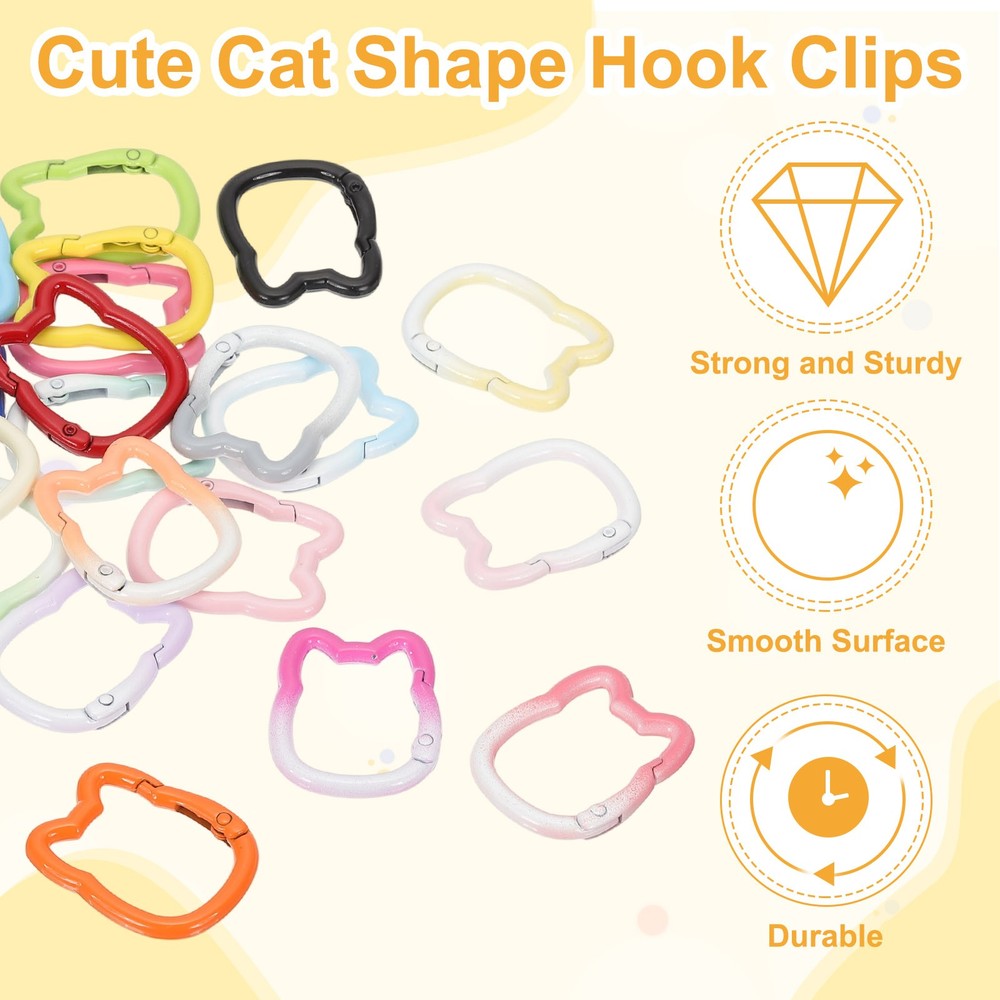 Spring Snap Hook, 8 Pcs Cute Cat Shape Keychain Clips, Gradient Yellow