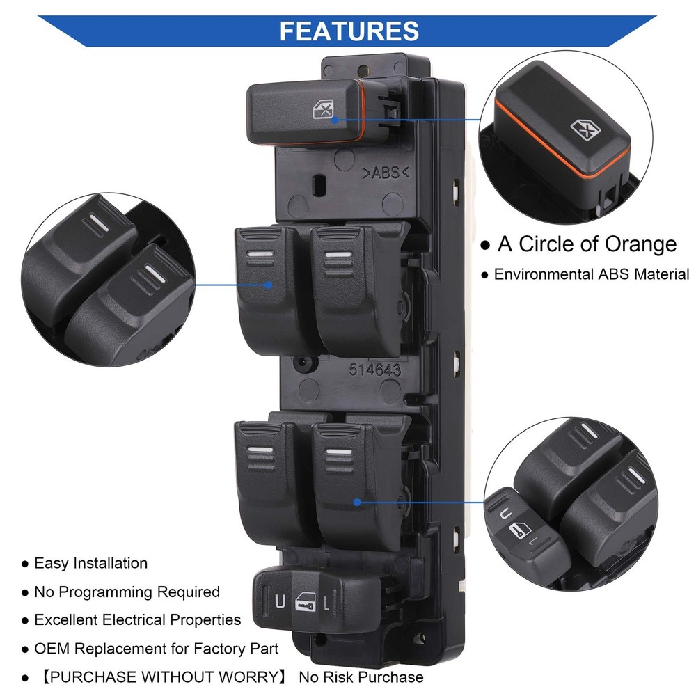 Obaee 25779767 Driver Side Master Power Window Switch Compatible with White