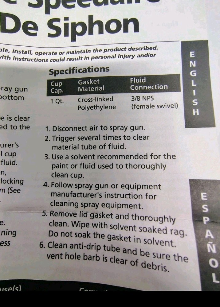 Speedaire Siphon Cup Replacement For Air Sprayer
