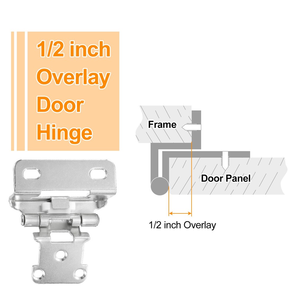 20 Pcs Cabinet Hinges, 1/2" Overlay Partial Wrap Cabinet Hinges, Silver