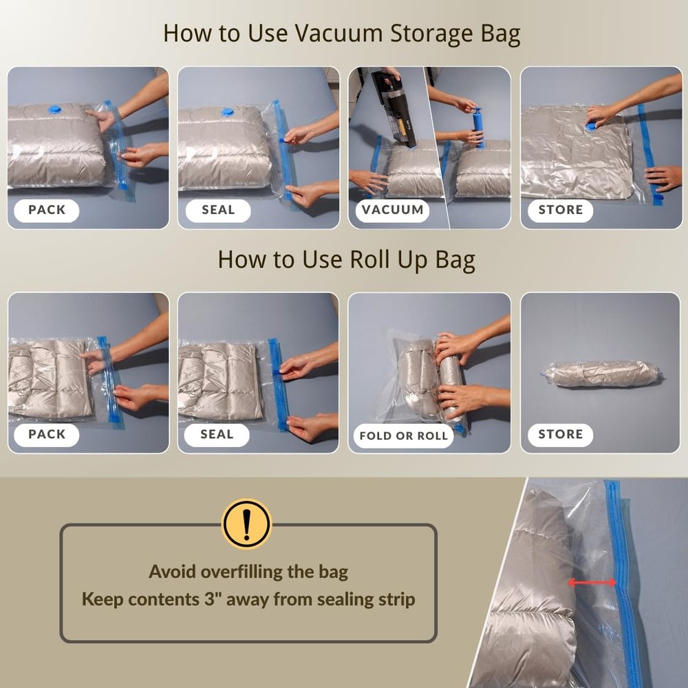 25 Pack Vacuum Storage Bags with Pump, Compression Space Saver for Comforter,...