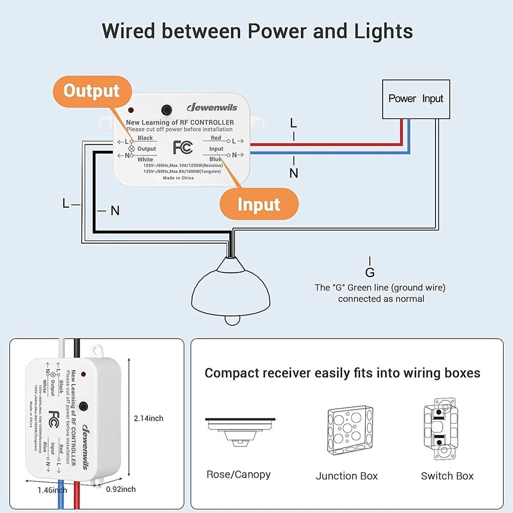 DEWENWILS Wireless Remote Control Light Switch and Receiver Kit Programmable