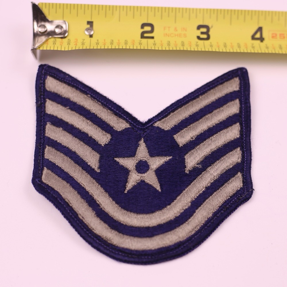 U.S. Military USAF Technical Sergeant Rank Insignia Patch E6 Blue Grey 4” Merrow