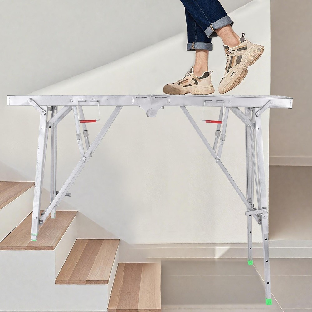 Galvanized Steel Step Stool Non-slip Folding Work Platform 330lbs Drywall Ladder