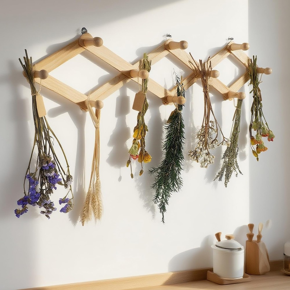Rustic Adjustable Hanging Herb Drying Rack-Holds 10 Bouquets Space-Saving Her...