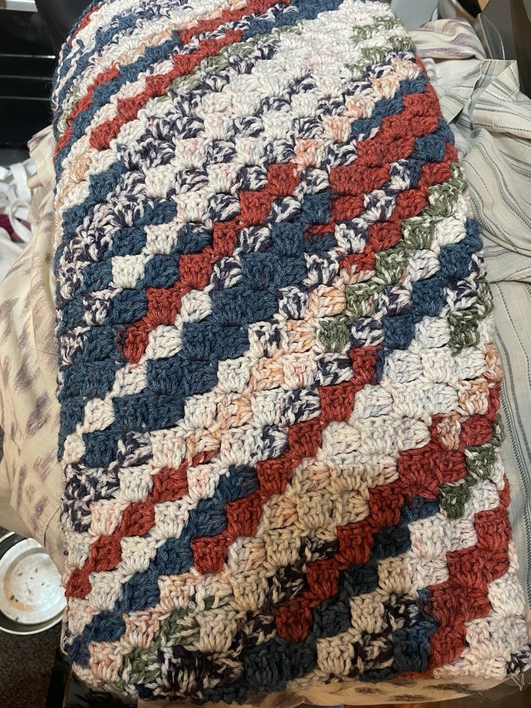 Handmade Multicoloured Crocheted Lap Blanket