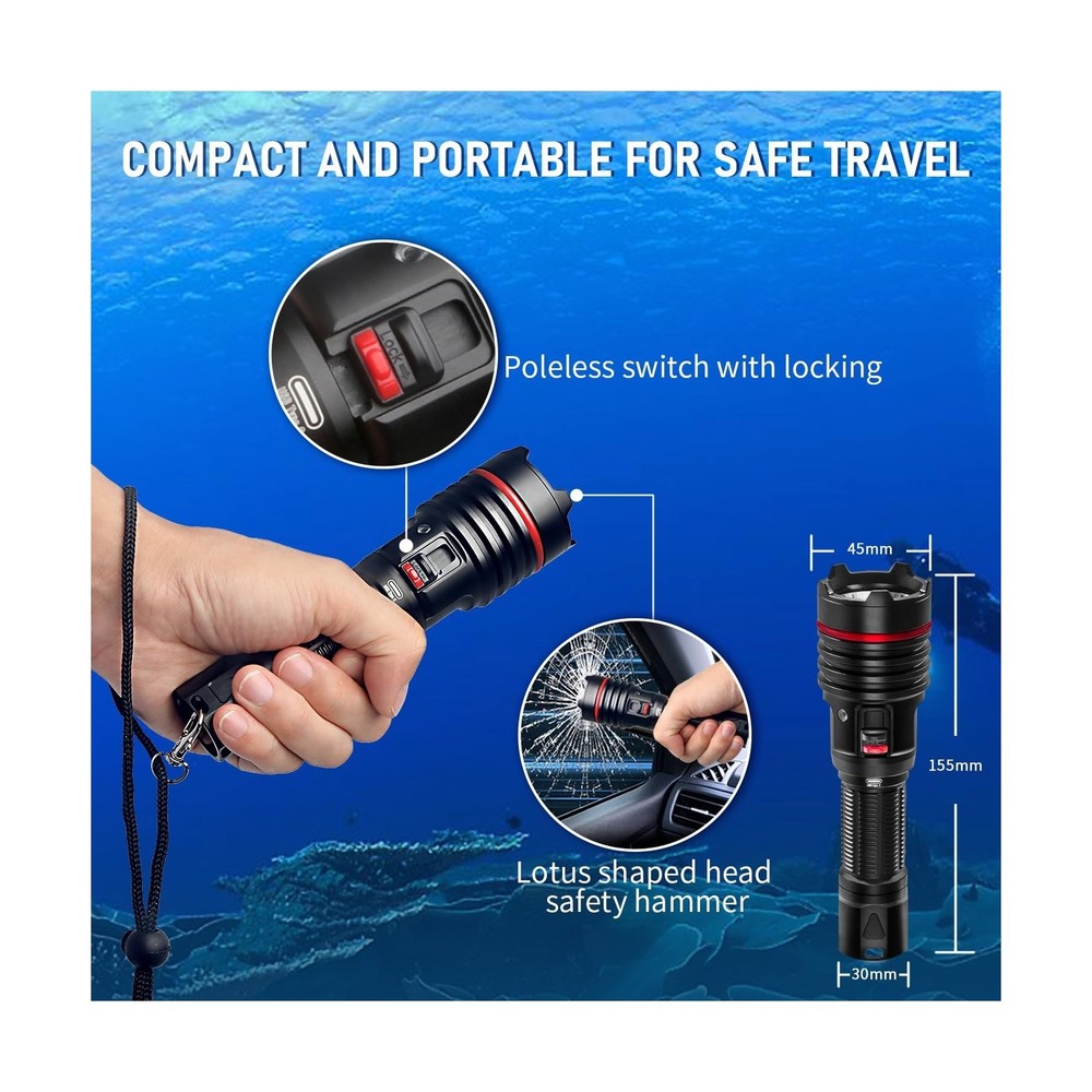 LetonPower Dive Light, Underwater Flashlight, 2000Lumens Dive Lights Scuba Di...