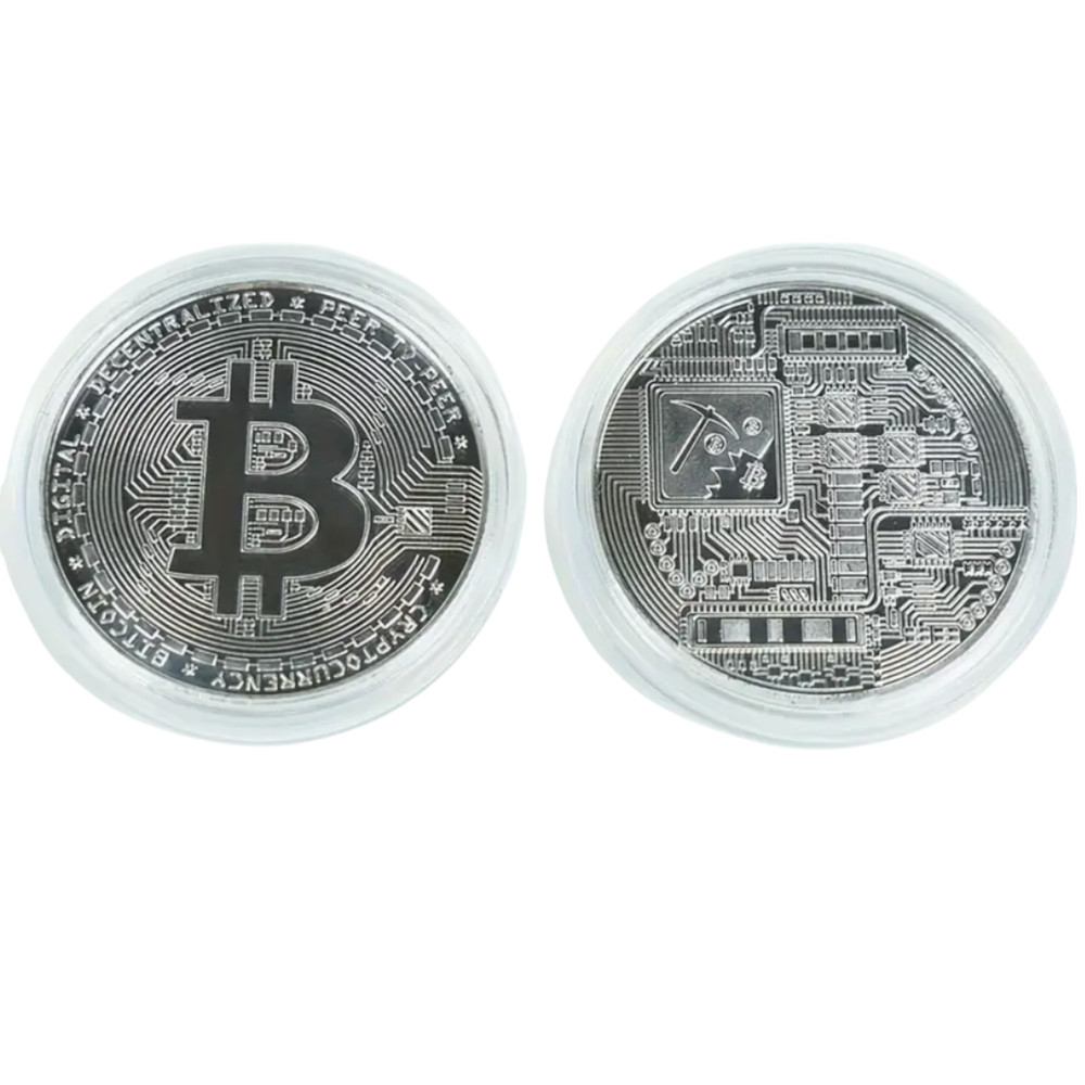 BITCOIN- Silver Physical Coin with Black Display Case / Cryptocurrency- Gift !