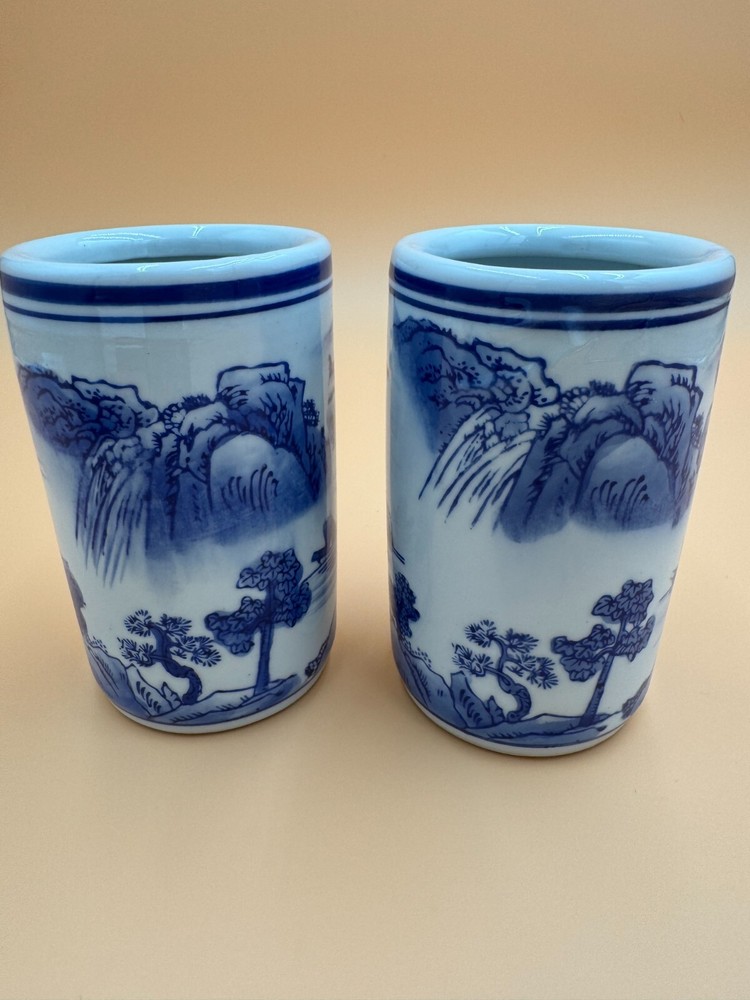 Japanese brush or pen holders, pair
