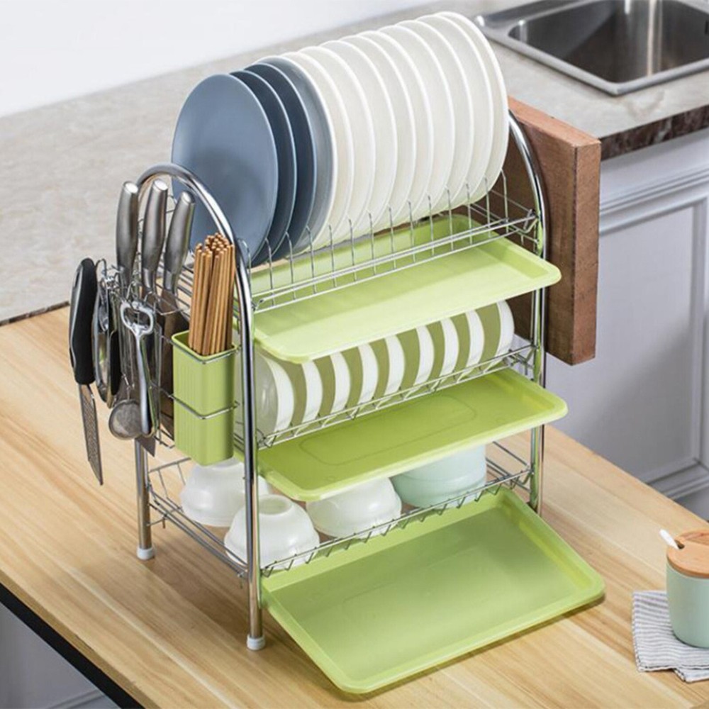 Sink Dish Drying Rack 3-Tier Stainless Kitchen Shelf Cutlery Drainer