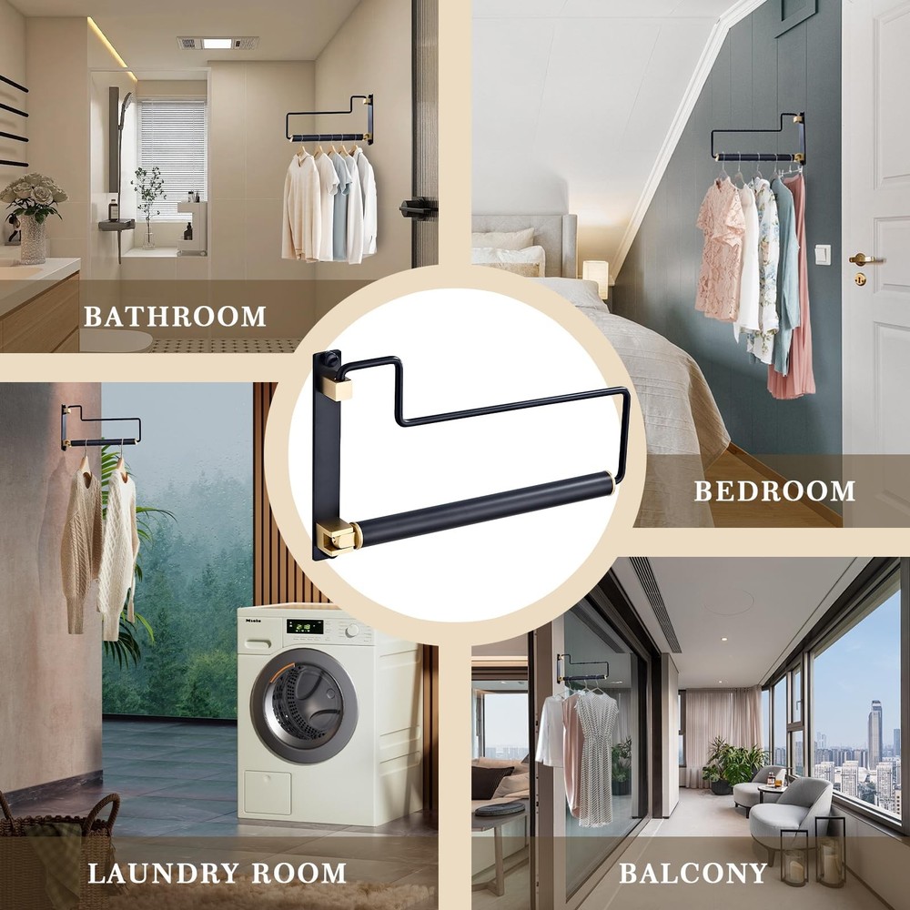 Folding Clothes Hanger Drying Rack Black Wallmounted Clothes Organizer For Laund