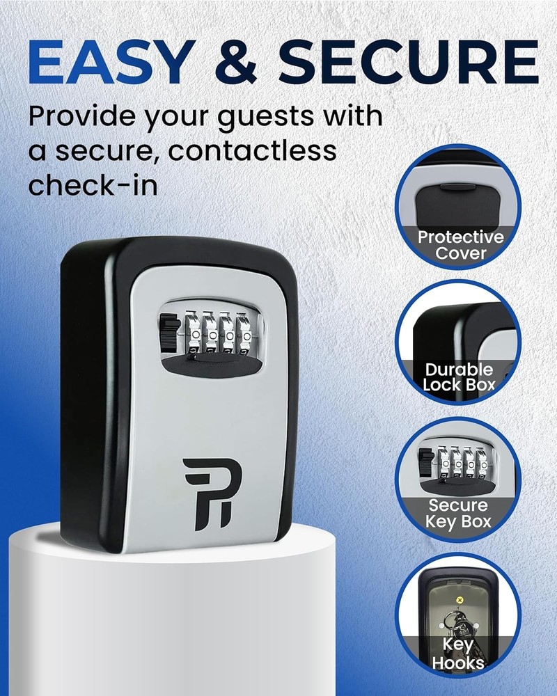 Key Lock Box for Outside – Large Outdoor Lockbox for Keys with Code, 4-Digit ...