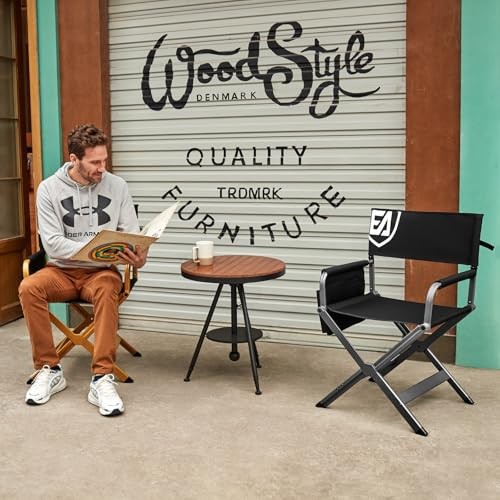 Aluminum Lightweight Directors Chair Foldable, Folding Black With Grey Frame