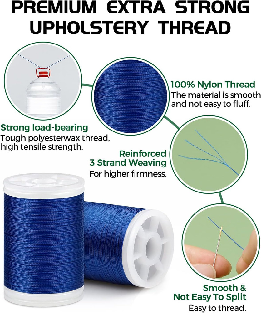 330 Yards Extra Strong Upholstery Thread,Blue Bonded Nylon Thread for Denim Lea