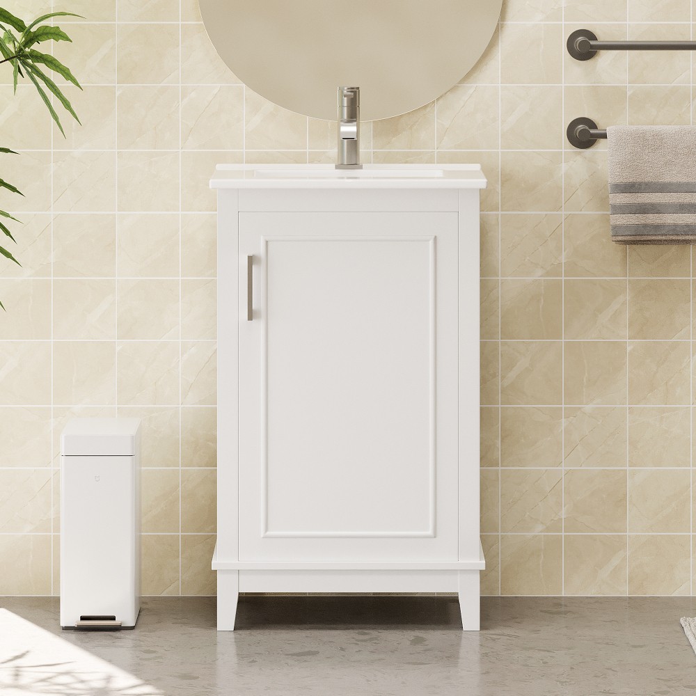 Small Bathroom Vanity Cabinet W Ceramic Basin Ample Storage
