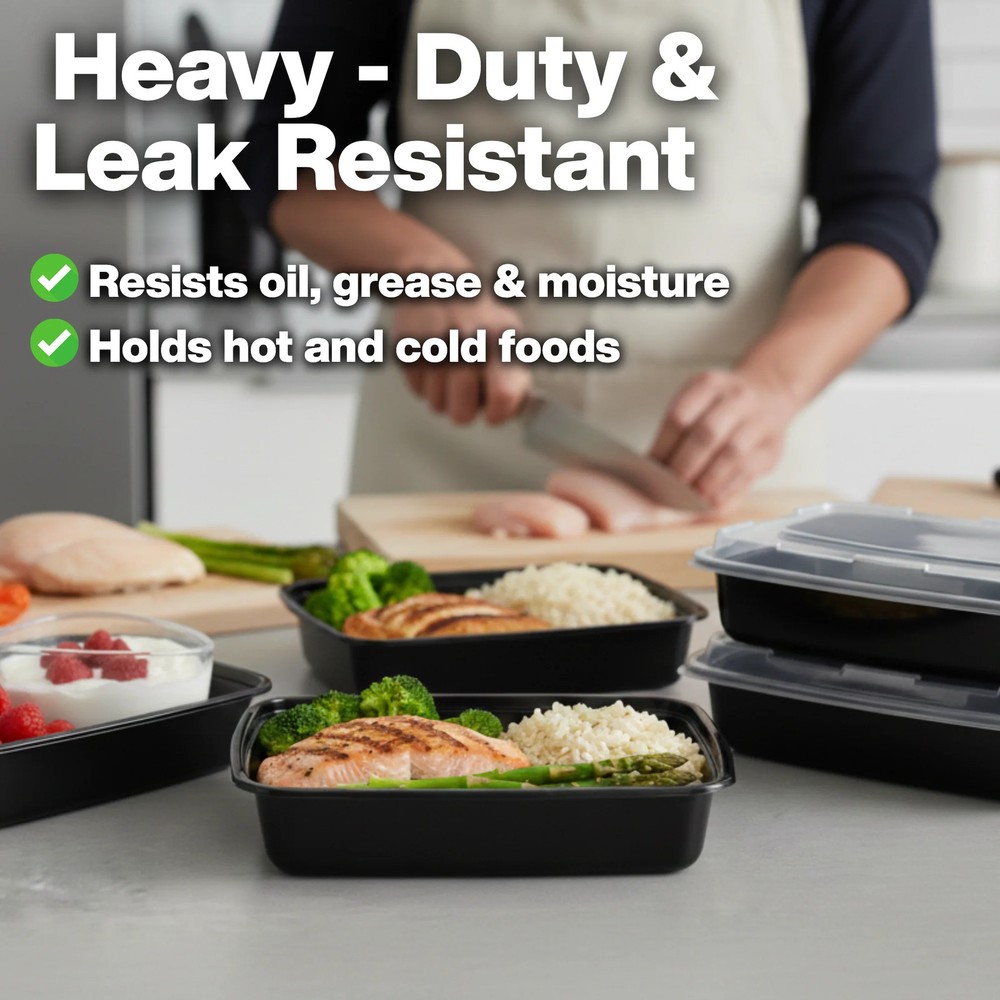 24oz Rectangular Microwaveable Container with Lid, 150 Sets (50/6)