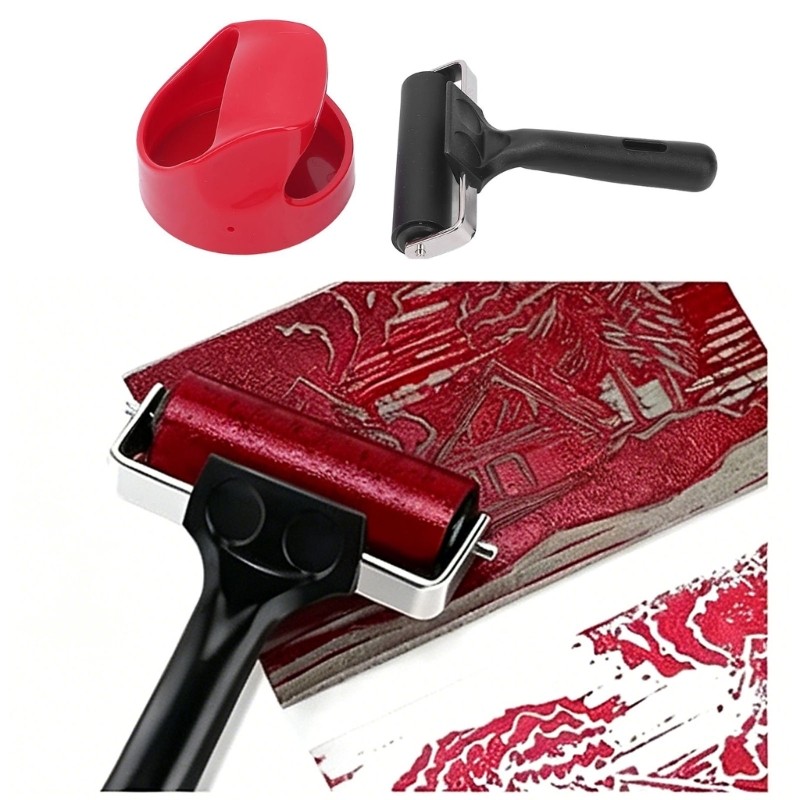 2Pcs Ergonomic Handle Printer Rollers Professional Rubber Printing Roller Tool