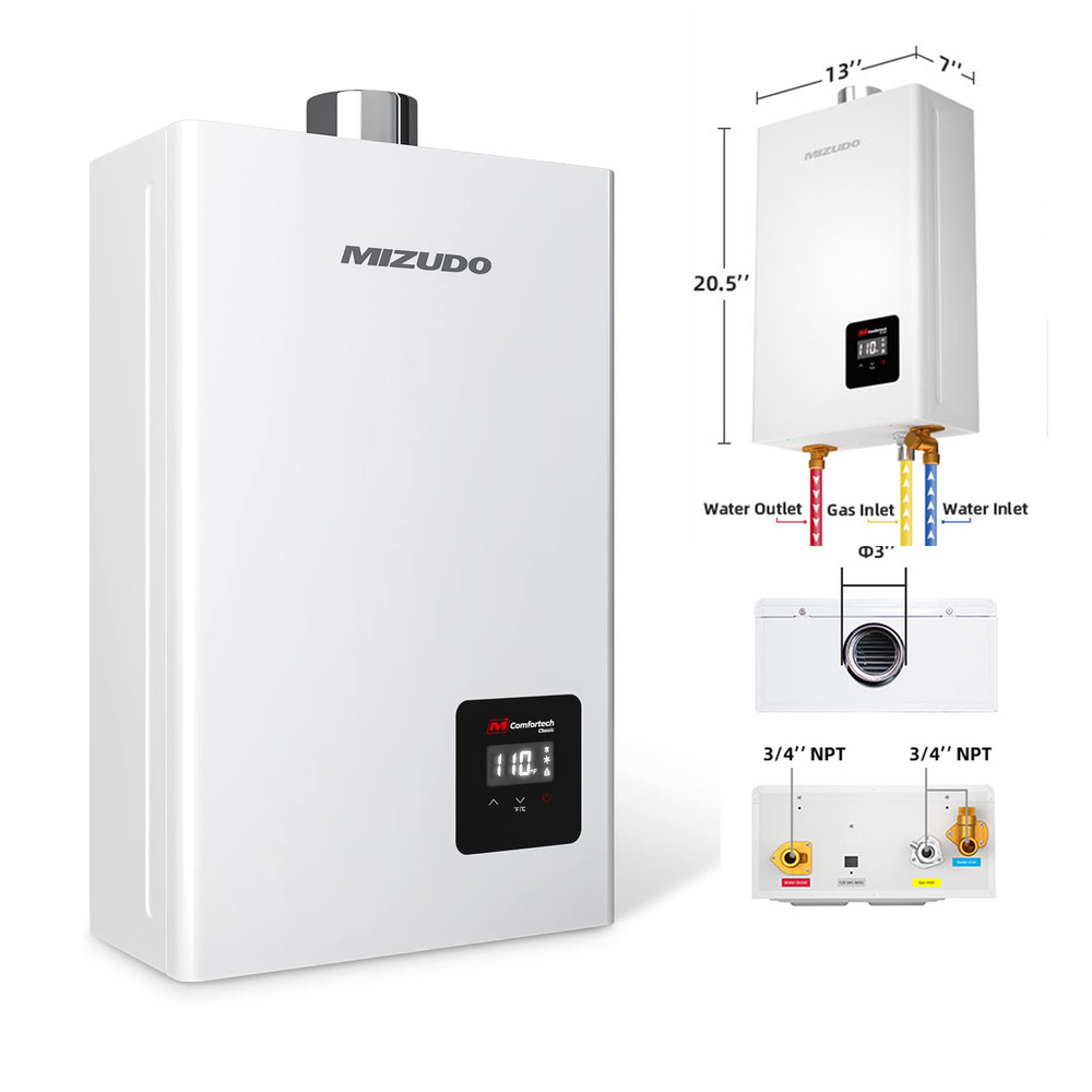 MIZUDO Natural Gas Tankless Water Heater 3.6 GPM 80,000 BTU Instant Hot Water