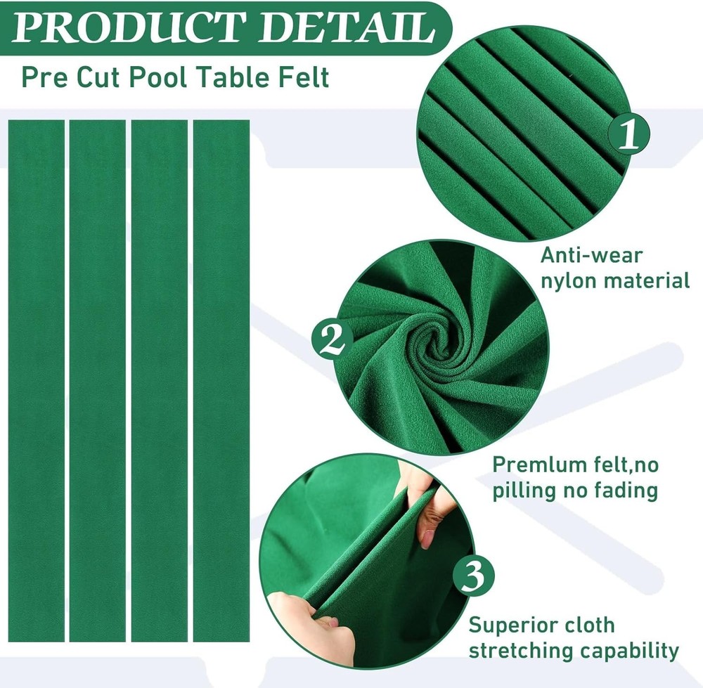 Durable Billiard Cloth Kit with Rubber Bumpers