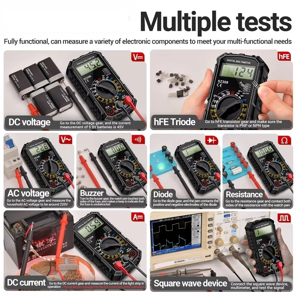 Digital Multimeter LCD Voltmeter Ammeter Ohmmeter Volt AC DC Tester Leads Meter