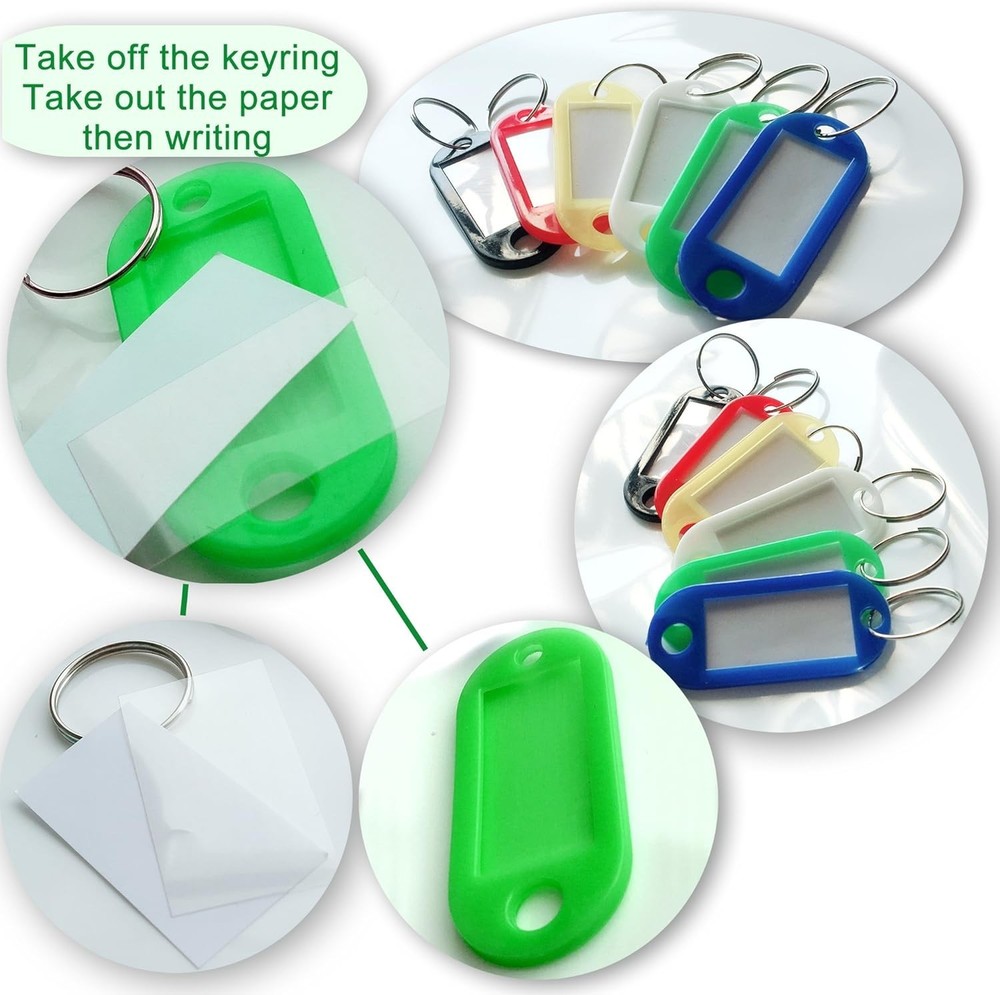 20 or 120 Pack Plastic Key Tags with Label Window ID Tag & Split Ring Keychain