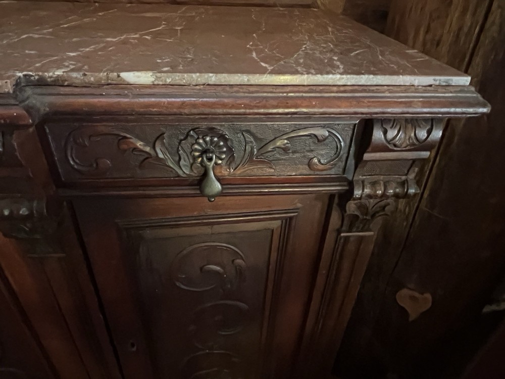 Vintage Renaissance Side Board With Marble Top