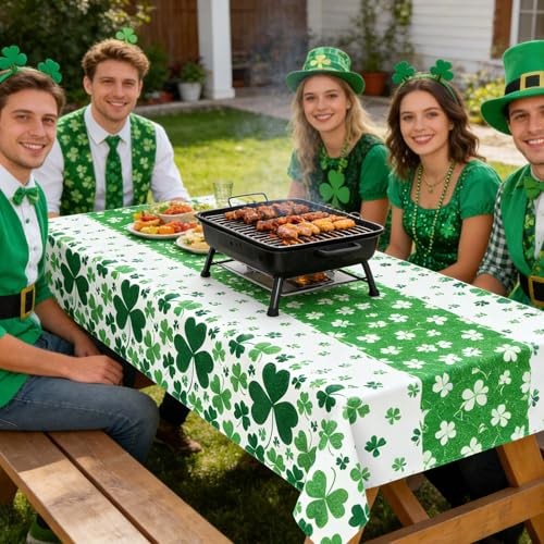 3 Pack St Patrick's Day Tablecloth 54x108 Inch, Disposable Plastic Table
