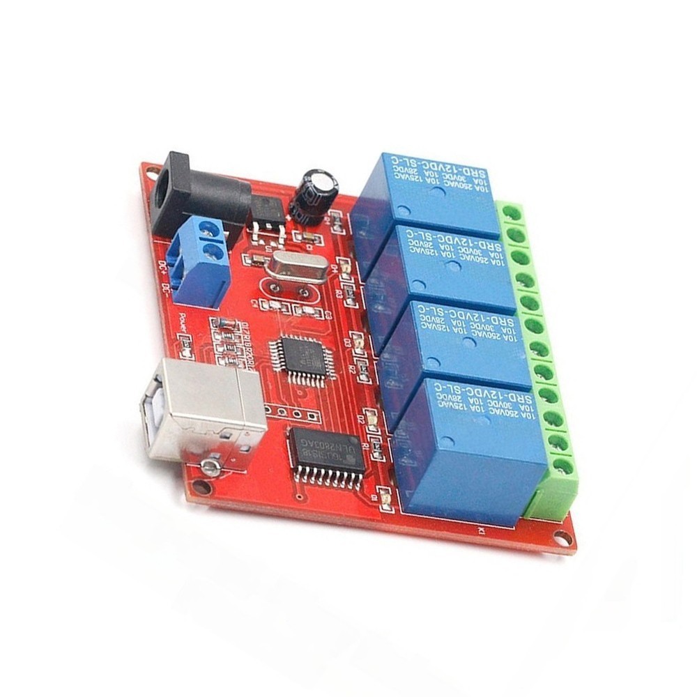 4 Channel USB Relay Module with Flexible Power Options and Secure Mounting
