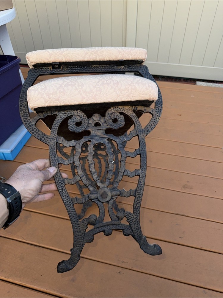 Antique Victorian Cast Iron Piano Bench Vanity Stool Needs Cleaning