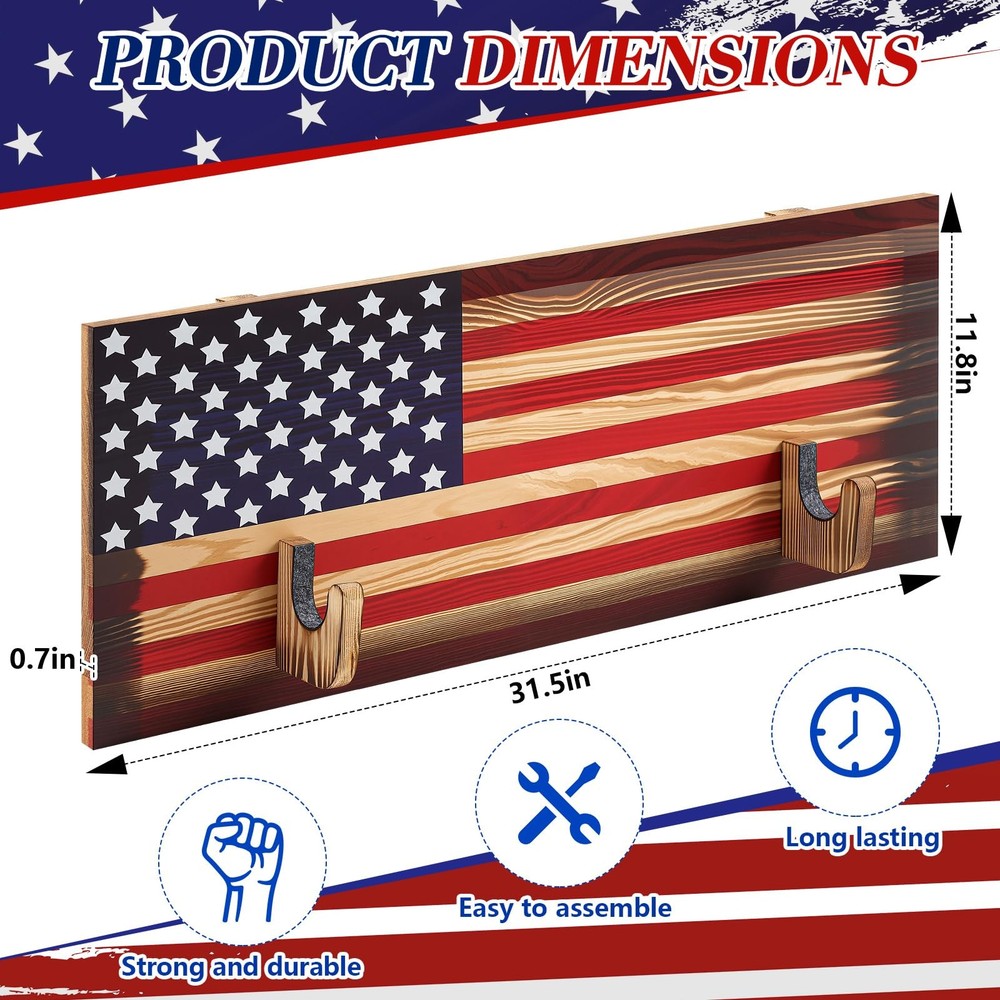 Wall Mount Gun Rack Indoor Rack for 2 Guns Wood Display Storage Shelf with Ameri