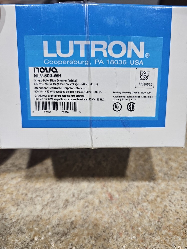 LUTRON NLV-600-WH. Single Pole Dimmer Switch 120v.