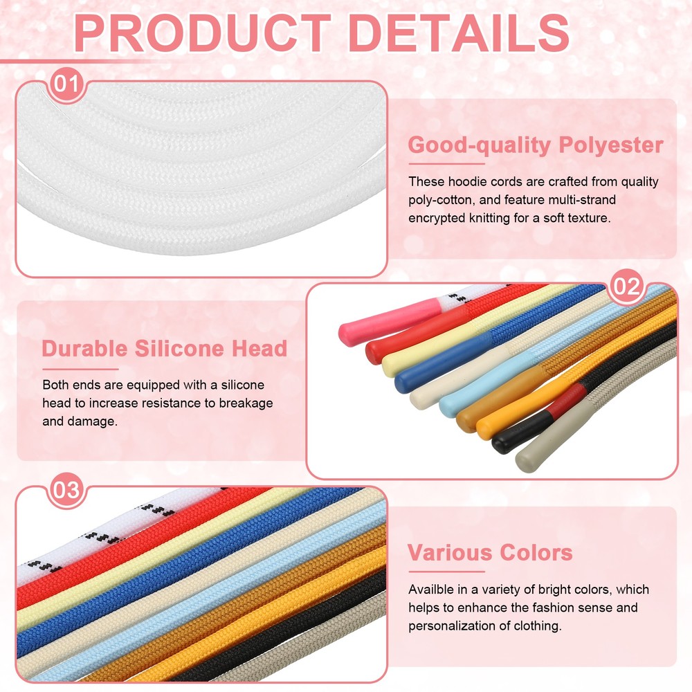 2pcs 53inch Drawstring Cords Hoodie String with Easy Threader, White