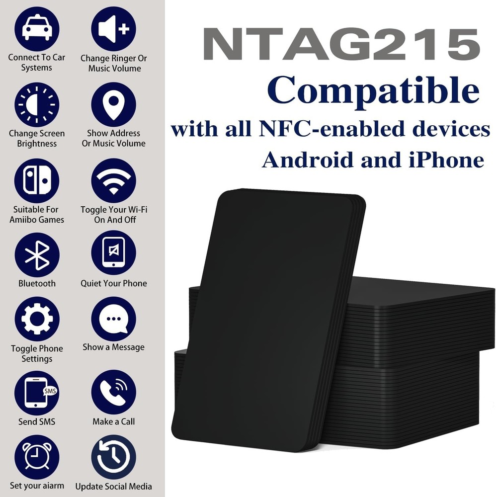 10pcs NTAG215 NFC Cards 📱 Programmable Black NFC Tags for Mobile Devices