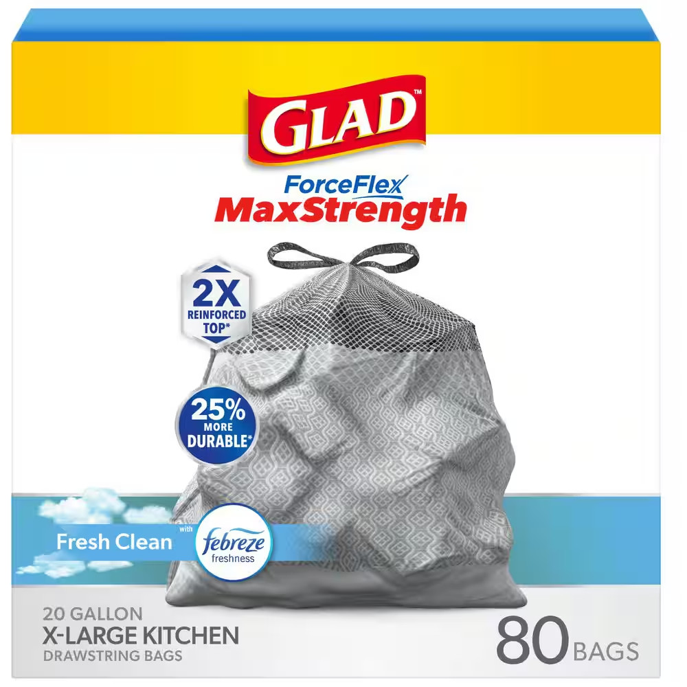 20 Gal. Forceflex Maxstrength X-Large Kitchen Drawstring Fresh Clean Scent with