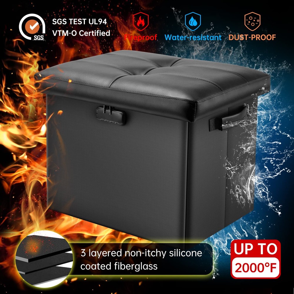 Storage Ottoman with Lock,Fireproof Folding Ottoman Foot Rest Stool Storage C...
