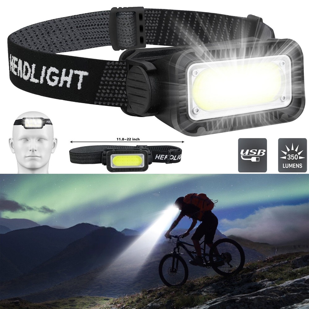 USB Rechargeable LED Headlamp Headlight Lamp Flashlight With Charging Cable