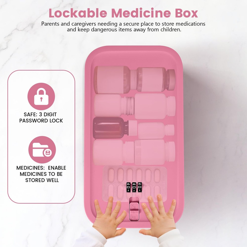 Small Lock Box,Lockable Storage Box with Combination Code 9.25 inches, Pink